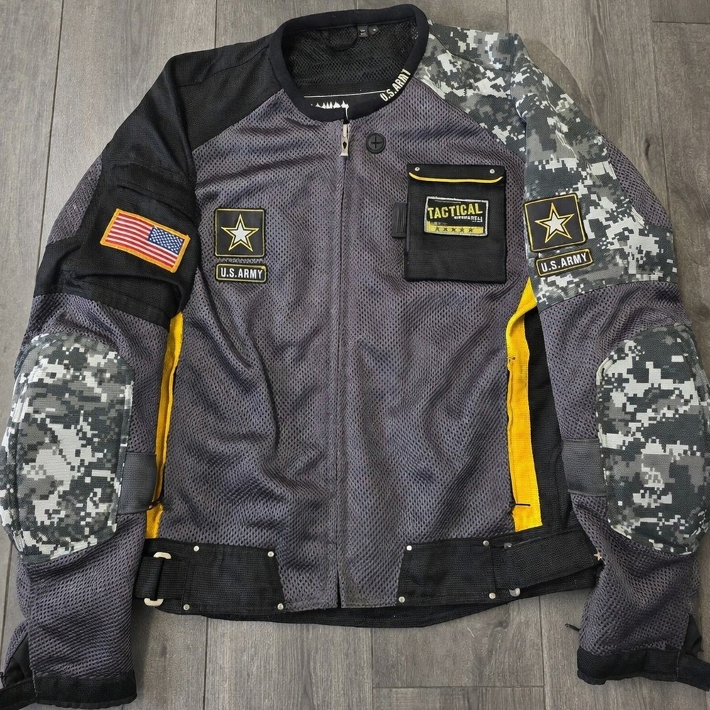 Power Trip US Army Tactical Mesh Jacket Mens M Gray Camo Motorcycle Armor